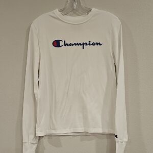 Champion White Long Sleeve Tee with Iconic Logo